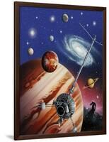 A Montage of the Universe Featuring Astronomical Objects and an Exploratory Craft-null-Framed Art Print