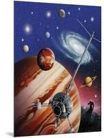 A Montage of the Universe Featuring Astronomical Objects and an Exploratory Craft-null-Mounted Art Print