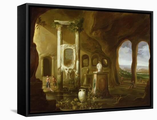 A Monument to Augustus, in a Grotto with Figures-Charles-Cornelisz de Hooch-Framed Stretched Canvas