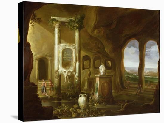 A Monument to Augustus, in a Grotto with Figures-Charles-Cornelisz de Hooch-Stretched Canvas