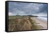A moody sky looms over the coast at Happisburgh, Norfolk, England, United Kingdom, Europe-Jon Gibbs-Framed Stretched Canvas