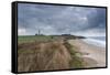 A moody sky looms over the coast at Happisburgh, Norfolk, England, United Kingdom, Europe-Jon Gibbs-Framed Stretched Canvas