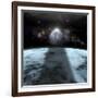 A Moon Rises Above a Stormy Gas Giant Planet-null-Framed Art Print