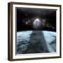 A Moon Rises Above a Stormy Gas Giant Planet-null-Framed Art Print