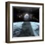 A Moon Rises Above a Stormy Gas Giant Planet-null-Framed Art Print