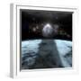 A Moon Rises Above a Stormy Gas Giant Planet-null-Framed Premium Giclee Print