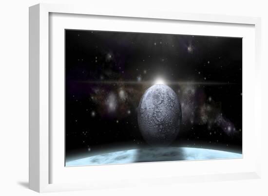 A Moon Rises Above a Stormy Gas Giant Planet-null-Framed Premium Giclee Print