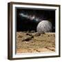 A Moon Rises over a Rocky and Barren Alien Landscape-Stocktrek Images-Framed Art Print