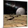 A Moon Rises over a Rocky and Barren Alien Landscape-Stocktrek Images-Mounted Art Print
