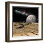 A Moon Rises over a Rocky and Barren Alien Landscape-Stocktrek Images-Framed Art Print