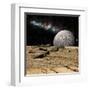 A Moon Rises over a Rocky and Barren Alien Landscape-Stocktrek Images-Framed Art Print