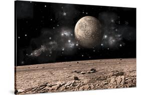 A Moon Rises over a Rocky and Barren Alien Landscape-null-Stretched Canvas