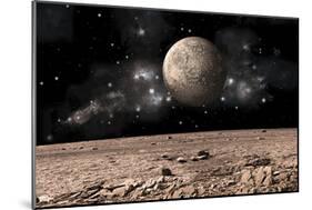 A Moon Rises over a Rocky and Barren Alien Landscape-null-Mounted Art Print