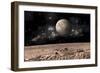 A Moon Rises over a Rocky and Barren Alien Landscape-null-Framed Premium Giclee Print