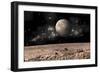 A Moon Rises over a Rocky and Barren Alien Landscape-null-Framed Premium Giclee Print