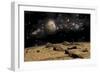 A Moon Rises over a Rocky and Barren Alien Landscape-Stocktrek Images-Framed Art Print