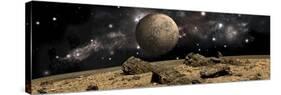 A Moon Rises over a Rocky and Barren Alien Landscape-Stocktrek Images-Stretched Canvas