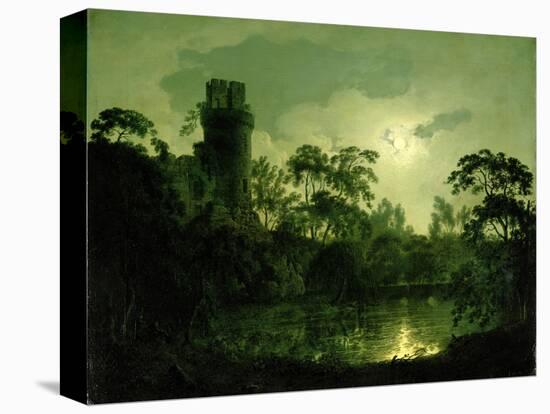 A Moonlit Lake by a Castle-Joseph Wright of Derby-Stretched Canvas