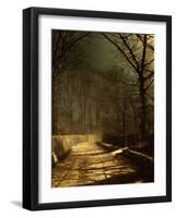 A Moonlit Lane, with Two Lovers by a Gate-John Atkinson Grimshaw-Framed Giclee Print