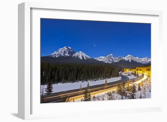 A Moonlit Nightscape over the Bow River and Morant's Curve in Banff National Park, Canada-null-Framed Photographic Print