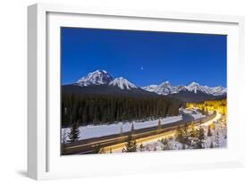 A Moonlit Nightscape over the Bow River and Morant's Curve in Banff National Park, Canada-null-Framed Photographic Print
