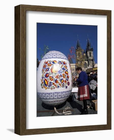 A Moravian Woman Decorating a Large Egg with Easter Designs on the Old Town Square, Prague-Richard Nebesky-Framed Photographic Print