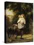 A Mother and Child with a Goat on a Path-Fritz Zuber-Buhler-Stretched Canvas