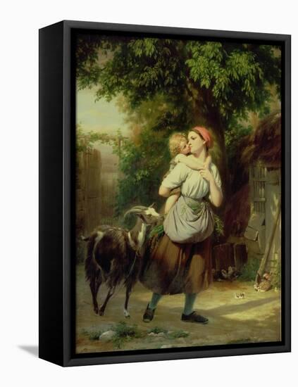 A Mother and Child with a Goat-Fritz Zuber-Buhler-Framed Stretched Canvas