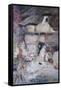 A Mother and Children Feeding Rabbits at the Door of a Thatched Cottage-David Woodlock-Framed Stretched Canvas