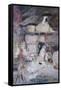 A Mother and Children Feeding Rabbits at the Door of a Thatched Cottage-David Woodlock-Framed Stretched Canvas