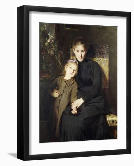 A Mother and Daughter in an Interior-Bertha Wegmann-Framed Giclee Print