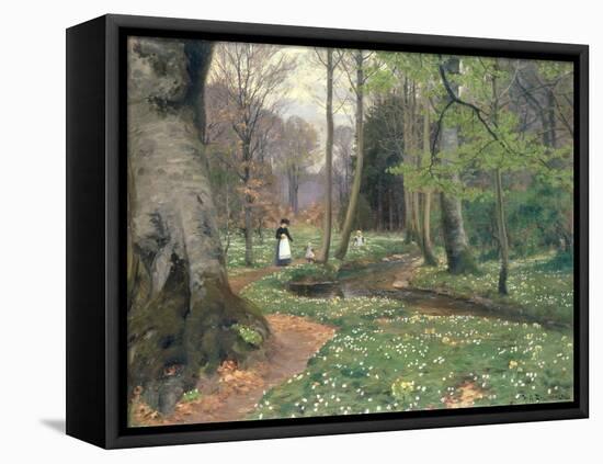 A Mother and her Children by a Stream-Hans Anderson Brendekilde-Framed Stretched Canvas
