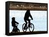 A Mother and Son are Silhouetted as They Ride Along the Schuylkill River-null-Framed Stretched Canvas