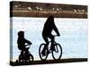 A Mother and Son are Silhouetted as They Ride Along the Schuylkill River-null-Stretched Canvas