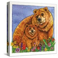 A Mother Bear and Her Cub in the Flowers. Mom-Wendy Edelson-Stretched Canvas