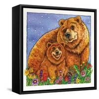 A Mother Bear and Her Cub in the Flowers. Mom-Wendy Edelson-Framed Stretched Canvas