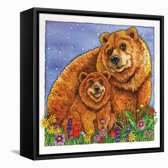 A Mother Bear and Her Cub in the Flowers. Mom-Wendy Edelson-Framed Stretched Canvas