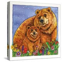 A Mother Bear and Her Cub in the Flowers. Mom-Wendy Edelson-Stretched Canvas