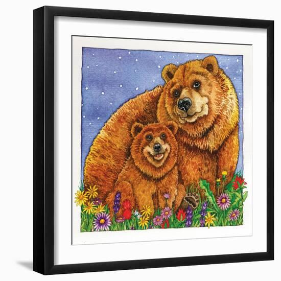 A Mother Bear and Her Cub in the Flowers. Mom-Wendy Edelson-Framed Giclee Print