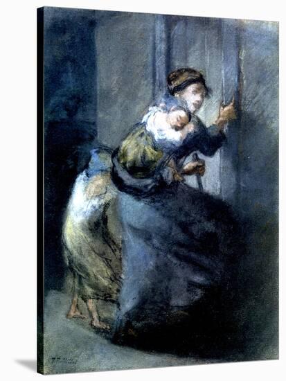 A Mother Fleeing with Two Children-Jean-François Millet-Stretched Canvas