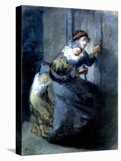 A Mother Fleeing with Two Children-Jean-François Millet-Stretched Canvas