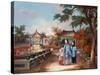 A Mother with Her Children in a Chinese Garden, circa 1850-null-Stretched Canvas