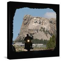 A Motorcyclist Rolls Through a Tunnel on Iron Mountain Road-null-Stretched Canvas