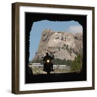 A Motorcyclist Rolls Through a Tunnel on Iron Mountain Road-null-Framed Photographic Print