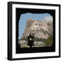 A Motorcyclist Rolls Through a Tunnel on Iron Mountain Road-null-Framed Photographic Print