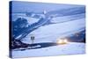 A Motorist Drives Through a Wintry Landscape on the B4520-Graham Lawrence-Stretched Canvas