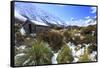 A Mountain Hut on the Hooker Valley Walk, with Mt. Cook in the Distance, New Zealand-Paul Dymond-Framed Stretched Canvas