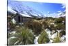 A Mountain Hut on the Hooker Valley Walk, with Mt. Cook in the Distance, New Zealand-Paul Dymond-Stretched Canvas