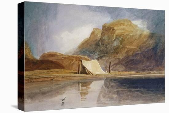 A Mountainous Lake with a Tent Pitched on the Shore-John Sell Cotman-Stretched Canvas