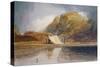 A Mountainous Lake with a Tent Pitched on the Shore-John Sell Cotman-Stretched Canvas